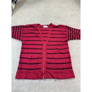 Nancy Heller 2 US M/L Cardigan Sweater Stripe Pockets Preppy Comfort France